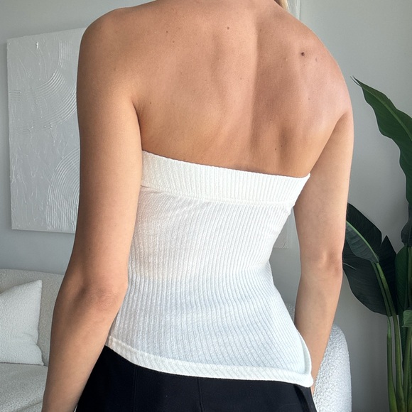 Oak & Fort White Strapless Ribbed Top - Picture 4 of 5